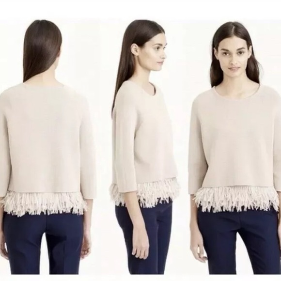J.Crew Collection Beige Chiffon Fringe Pullover S - Picture 1 of 7